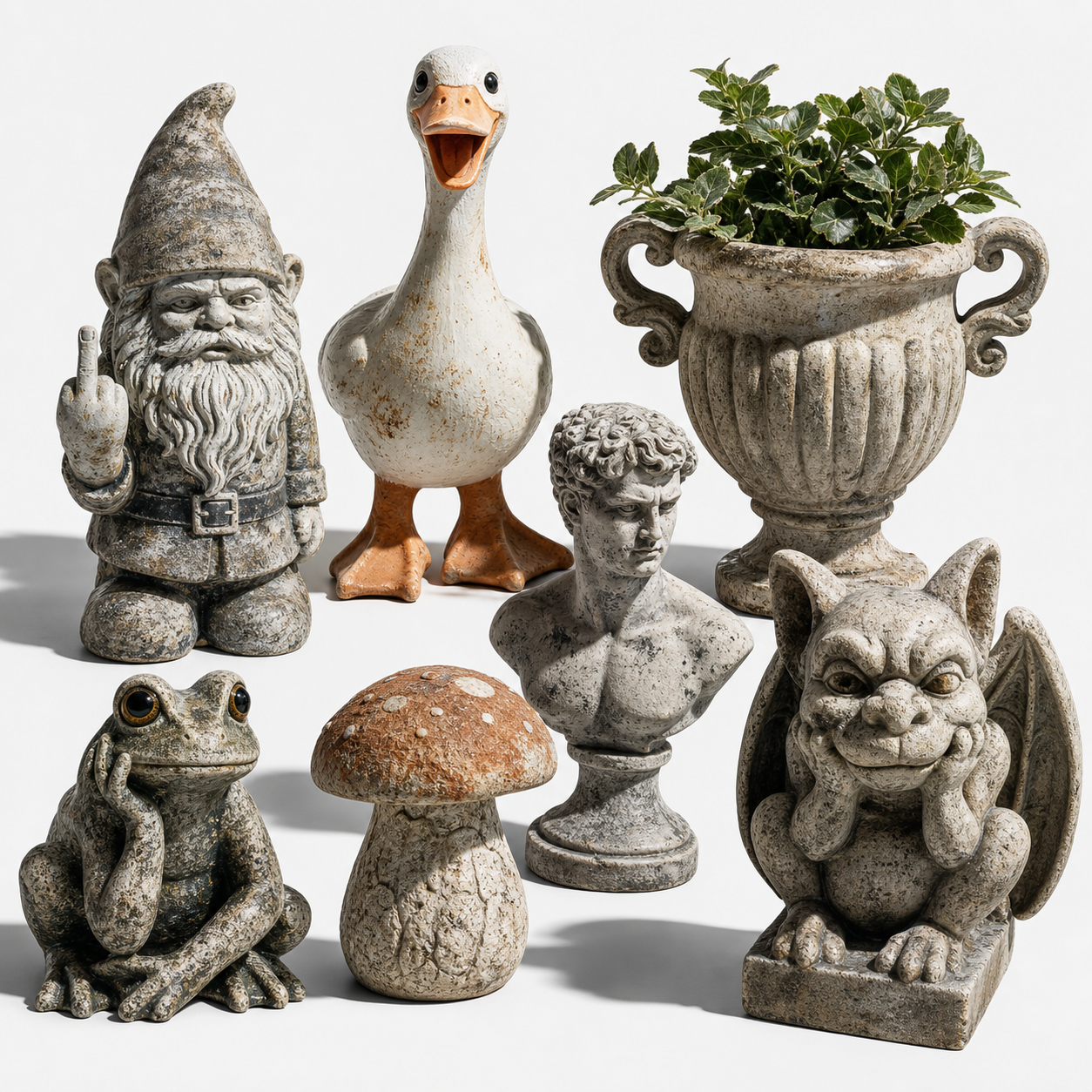 Curated vintage and funny garden statues